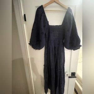 Free People Dahlia Embroidered Maxi Dress in Navy